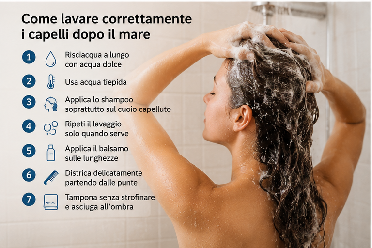 Come lavare correttamente i capelli dopo il mare